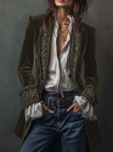 Triplechic™ Lace Stitch Velvet Coat