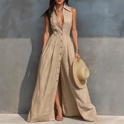 Triplechic™ LapelSculpt Maxi Dress