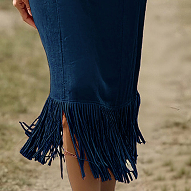 Triplechic™ Fringe Hem Maxi Dress