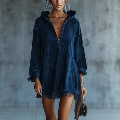Triplechic™ SuedeTassel Hoodie Dress