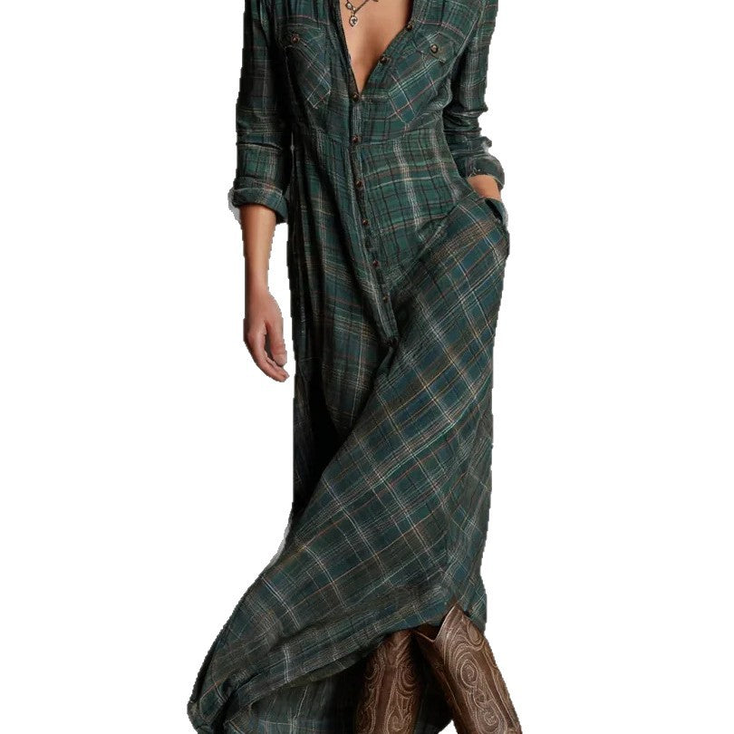 Triplechic™ Plaid Lapel Long Sleeve Dress