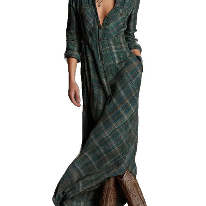 Triplechic™ Plaid Lapel Long Sleeve Dress
