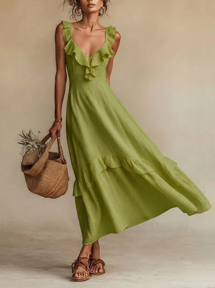 Triplechic™ LinenRuffle Flow Dress