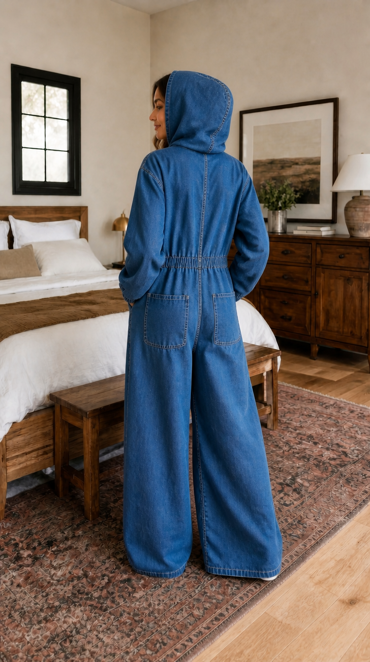 Triplechic™ Casual Hooded Denim Jumpsuit
