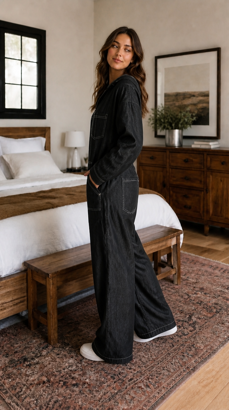 Triplechic™ Casual Hooded Denim Jumpsuit