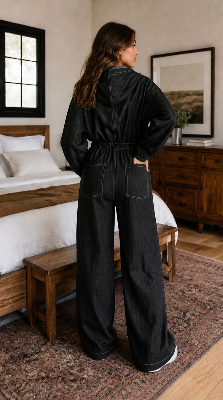 Triplechic™ Casual Hooded Denim Jumpsuit
