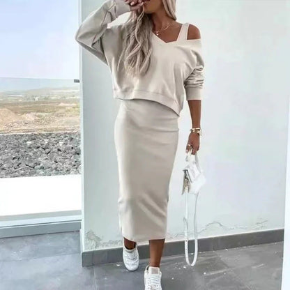 Triplechic™ Sleeveless Dress & Loose V-Neck Pullover Set